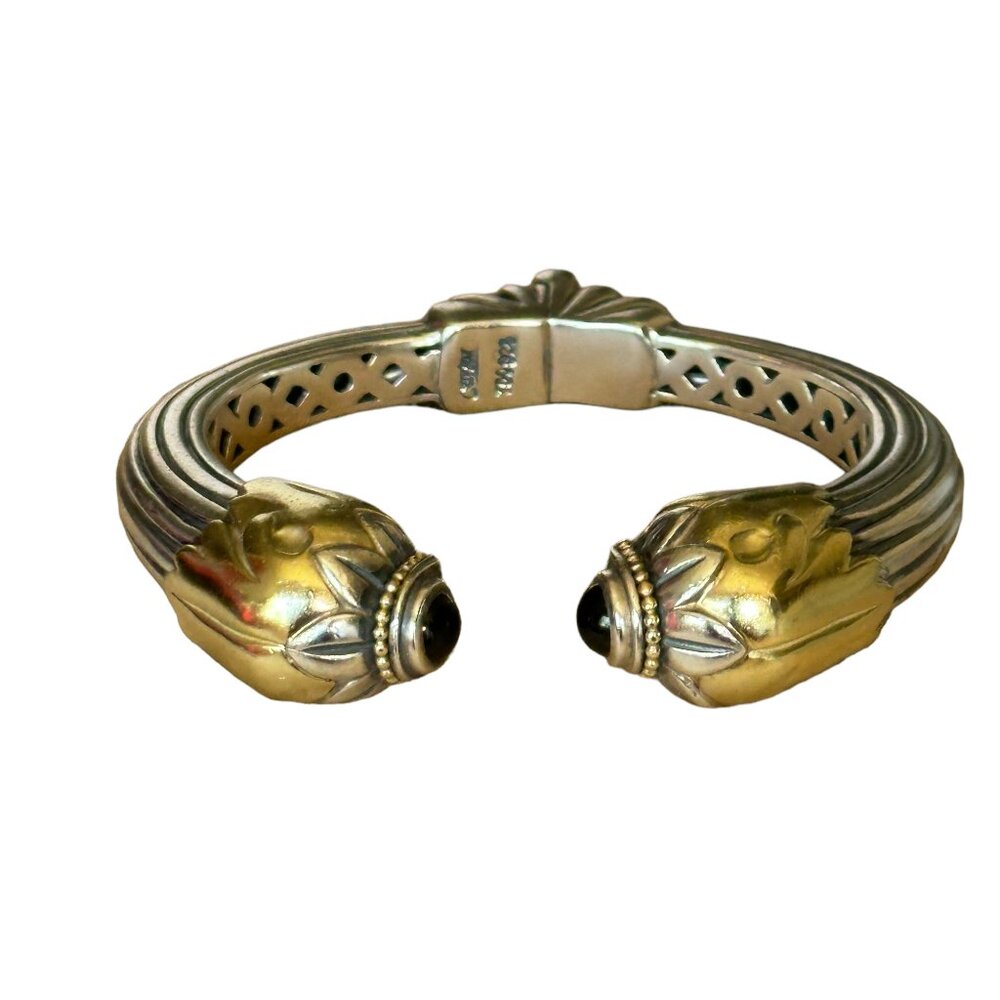LAGOS  "Caviar" 18K Yellow Gold Sterling  Silver Bracelet with Onyx Stones.